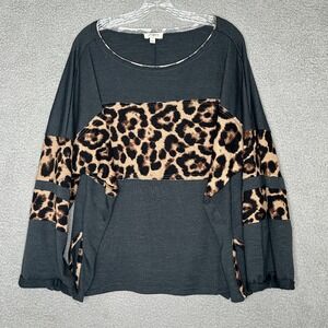 Umgee USA Slouchy Tunic Top Size Large Leopard Print Colorblock Gray‎ Oversized